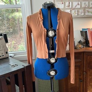 Camel cardigan, 85% silk, 15% cashmere